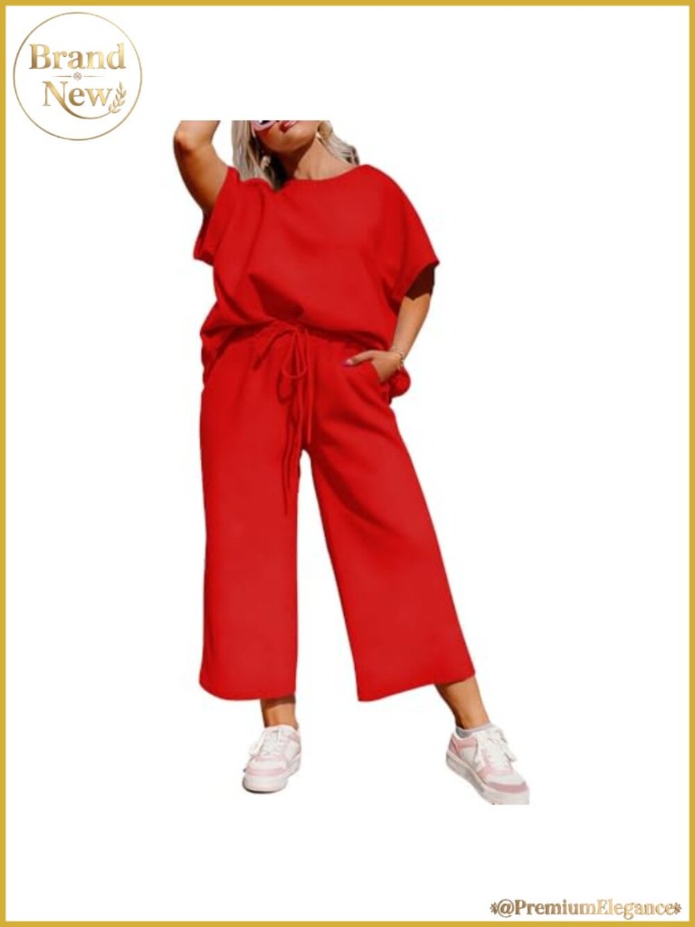 Plus Size 2 Piece Sweatsuit Short Sleeve Wide Leg Crop Pants Lounge Set